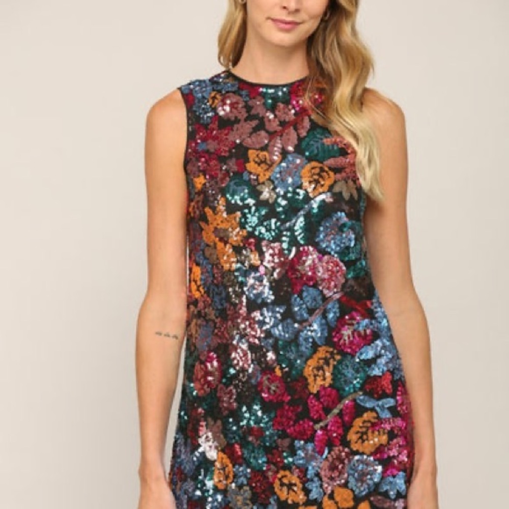 NWT Anthropologie Multicolor Sequin Floral Dress